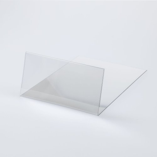 Ständer aus transparentem Kunststoff zum Einlegen eines Preisschildes - Typ PVC-S1-2- verlängert.Der Ständer hat eine verlängerte Basis.